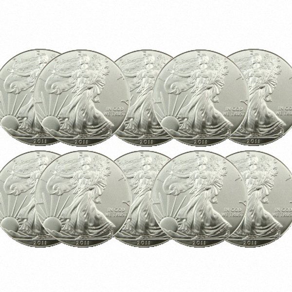 (10) Uncirculated Silver American Eagles: Silver American Eagle (10-Coin Set) by The United States Mint. Each Silver Eagle Coin Has a Legal Tender Value of $1 and Contains 1 Oz of .999 Fine Silver. Comes in Brilliant Uncirculated Condition. D