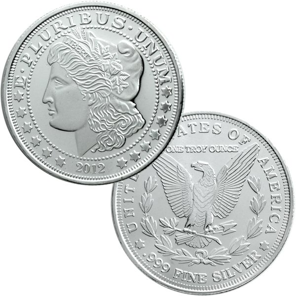 2012 1 Oz Morgan Dollar Design Silver Round .999 Fine: 2012 1 Oz Morgan Dollar Design Silver Round .999 Fine. Made in USA.
