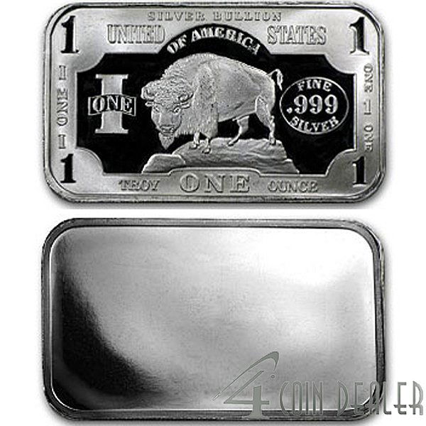 1 Oz Buffalo Design Silver Bar .999 Fine: 1 Oz Buffalo Design - Silver Bar .999 Fine. Made in USA.