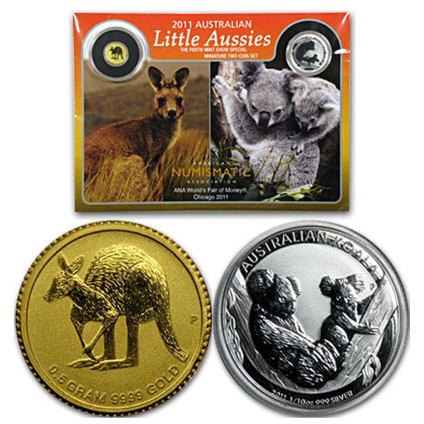 2011 1/2 Gram Gold Kangaroo & 1/10 oz Silver Koala: 2011 1/2 Gram Gold Kangaroo Coin & 1/10 oz Silver Koala Coin by The Royal Australian Mint.