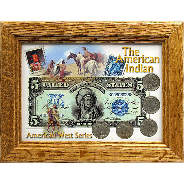 Buffalo Nickel Coin Set & American Indian Frame: The American Indian Frame (American West Series) and Buffalo Nickel Coin Set. Oak Frame, includes 5 Buffalo Nickels. Dates and Mintmarks are Our Choice.