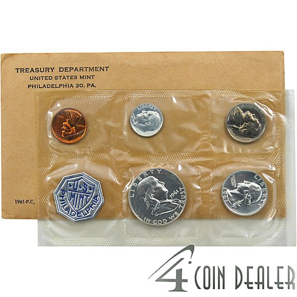 1961 Proof Silver Set - Flat Pack: 1961 Proof Silver Set Includes Half Dollar, Quarter, Dime, Nickel, and Penny.