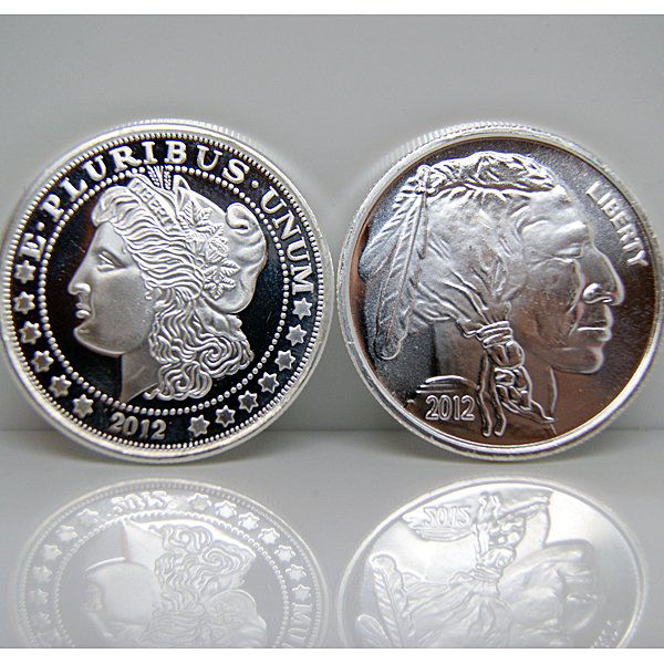 2-Coin Set: Buffalo & Morgan Design .999 Silver Rounds: 2-Coin Set: Buffalo & Morgan Dollar Design .999 Fine Silver Rounds.