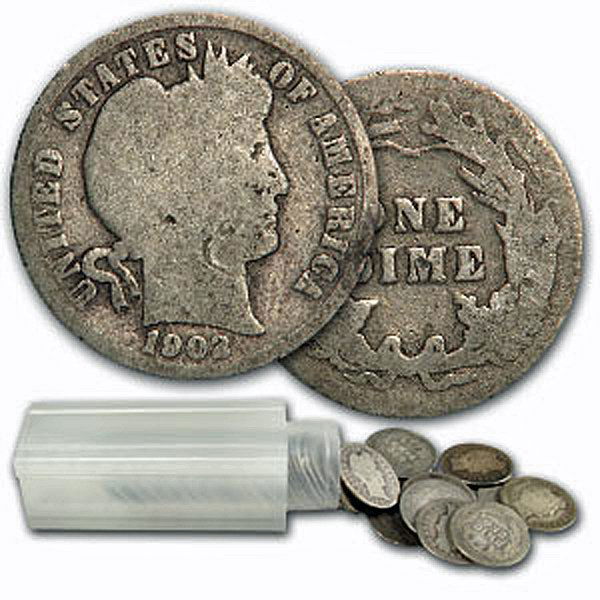 $5 Face Value of 90% Silver Barber Dimes: 50-Coin Roll ($5 Face Value) of Silver Barber Dimes. Dates are Based on in Stock Inventory and are Our Choice!