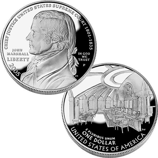 2005-P Chief Justice J Marshall Proof Silver Dollar: 2005 P Chief Justice John Marshall Proof Silver Dollar