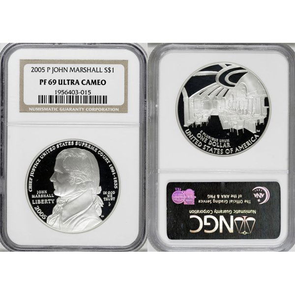 2005-P John Marshall Silver Dollar PF69 NGC: 2005-P Chief Justice John Marshall Silver Dollar PF69 UCAM NGC