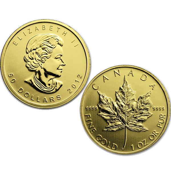 1 Oz 24k Gold Canadian Maple Leaf - Uncirculated: Gold Maple Leaf Bullion Coin by The Royal Canadian Mint. The Gold Maple Leaf Coin Has a Legal Tender Value of $50 Canadian Dollars and Contains 1 Oz of 24-Karat (.9999 Pure) Gold. Comes in Brilliant U
