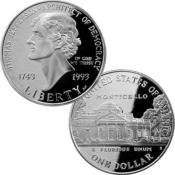 1993-S Thomas Jefferson Proof Silver Dollar: 1993-S Thomas Jefferson Proof Silver Dollar