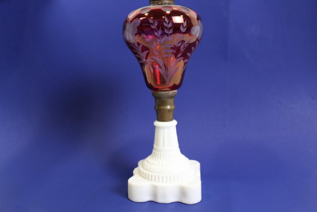 Cranberry Cut to Clear Oil Lamp (1 of 1)