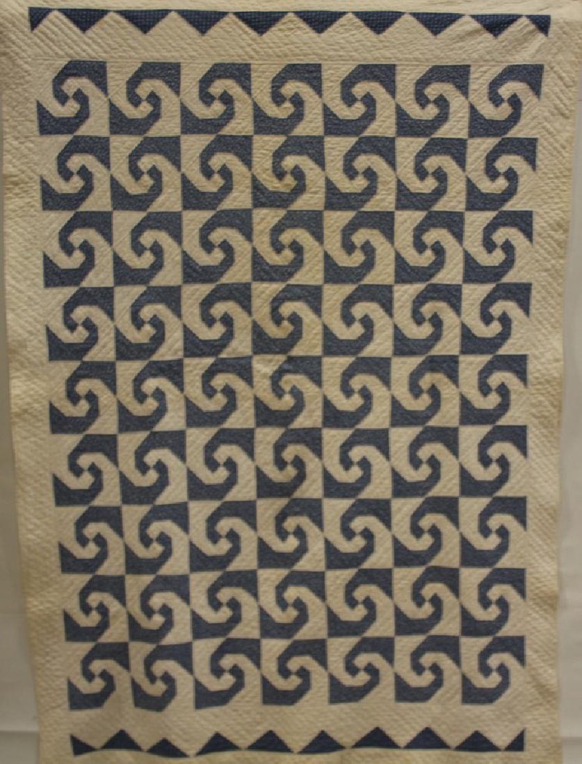 19th to Early 20th C Blue & White Geometric Quilt (1 of 2)