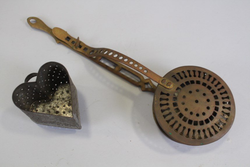 19th C Cheese Mold Heart-Form & Chestnut Roaster (1 of 1)
