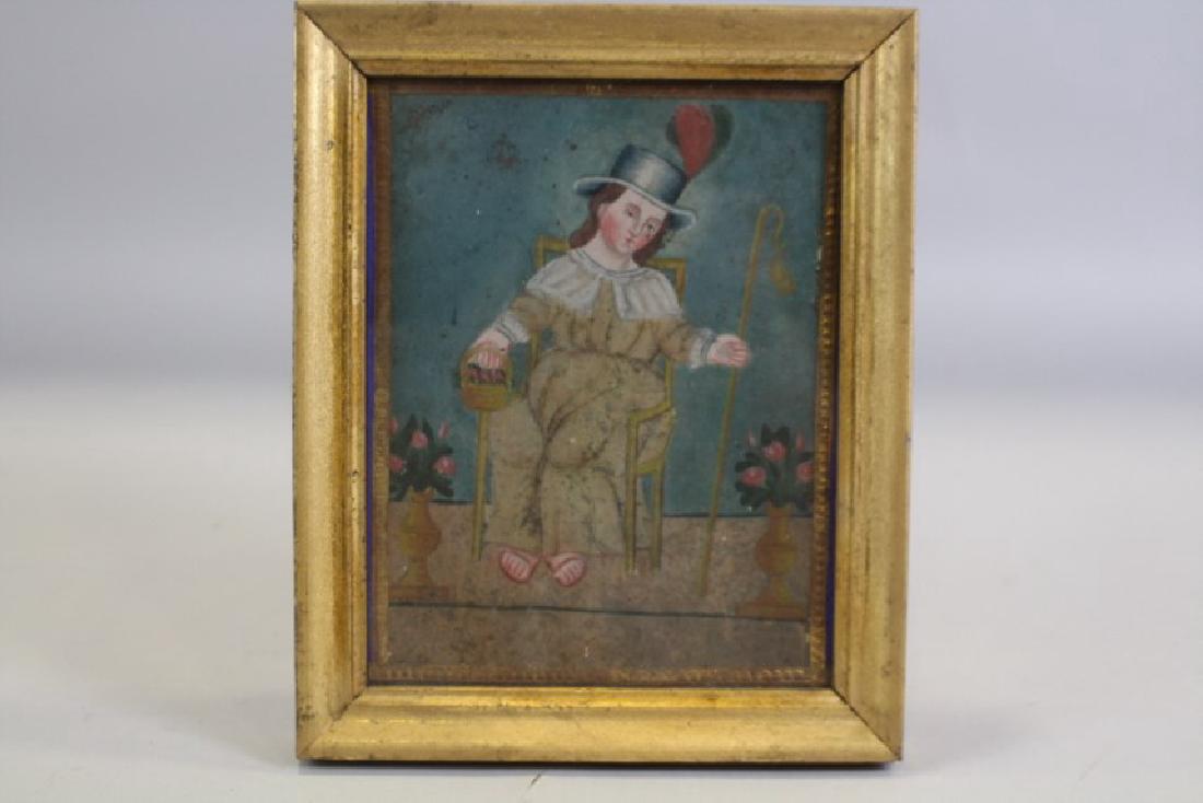 18th C Miniature Painting Shepherd Girl Under Glass (1 of 1)