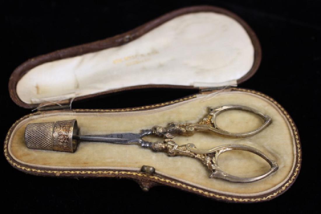 Gold-Filled Sewing Scissors in Fitted Case w/ Thimble (1 of 1)