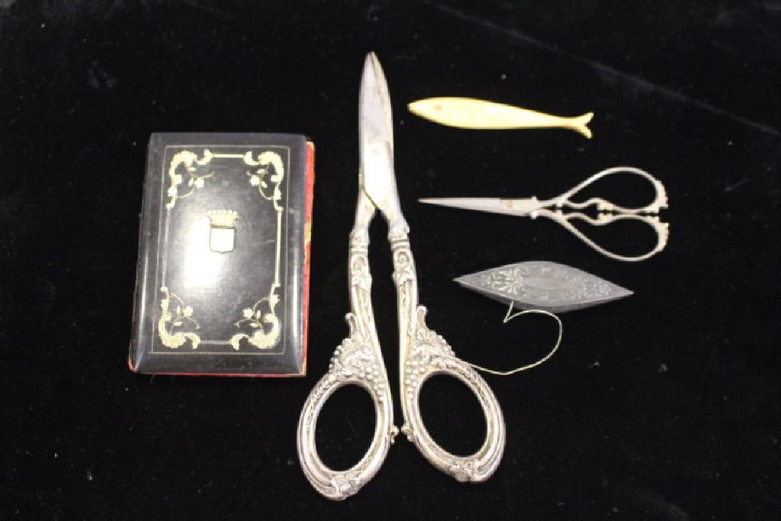 Victorian 19th C Sewing Items & Sterling Grape Scissors (1 of 1)