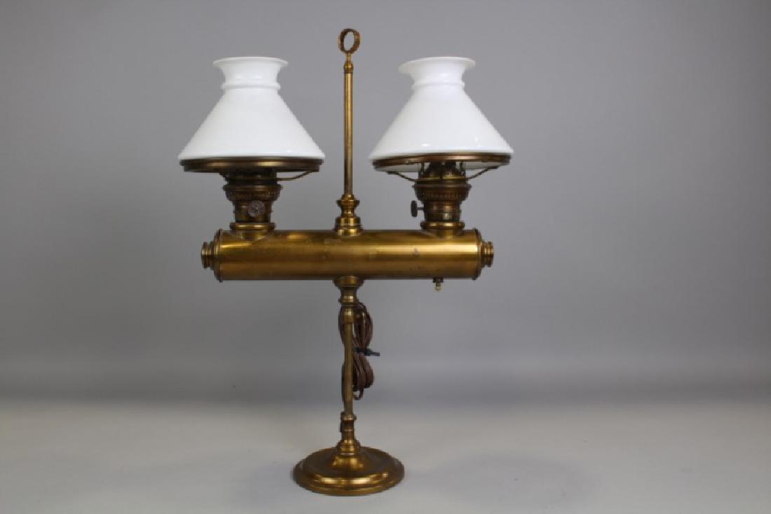 Brass Student Lamp with Double Burners & Shades (1 of 1)