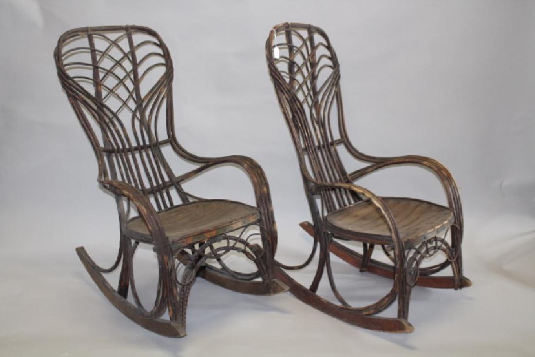 19th C Rare Pair High Back Adirondack Twig Chairs (1 of 9)