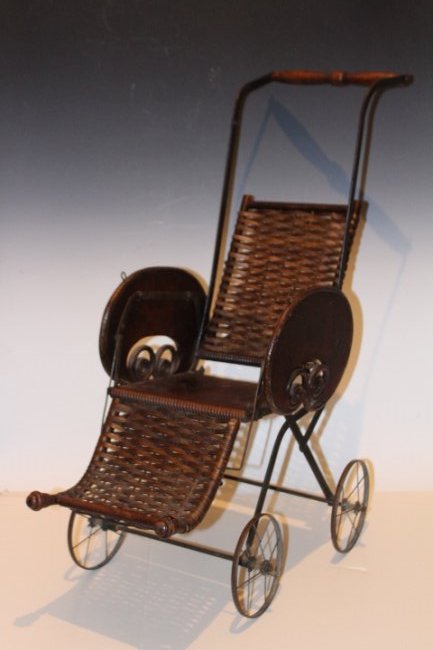 Folding Victorian Wicker Doll Stroller (1 of 1)