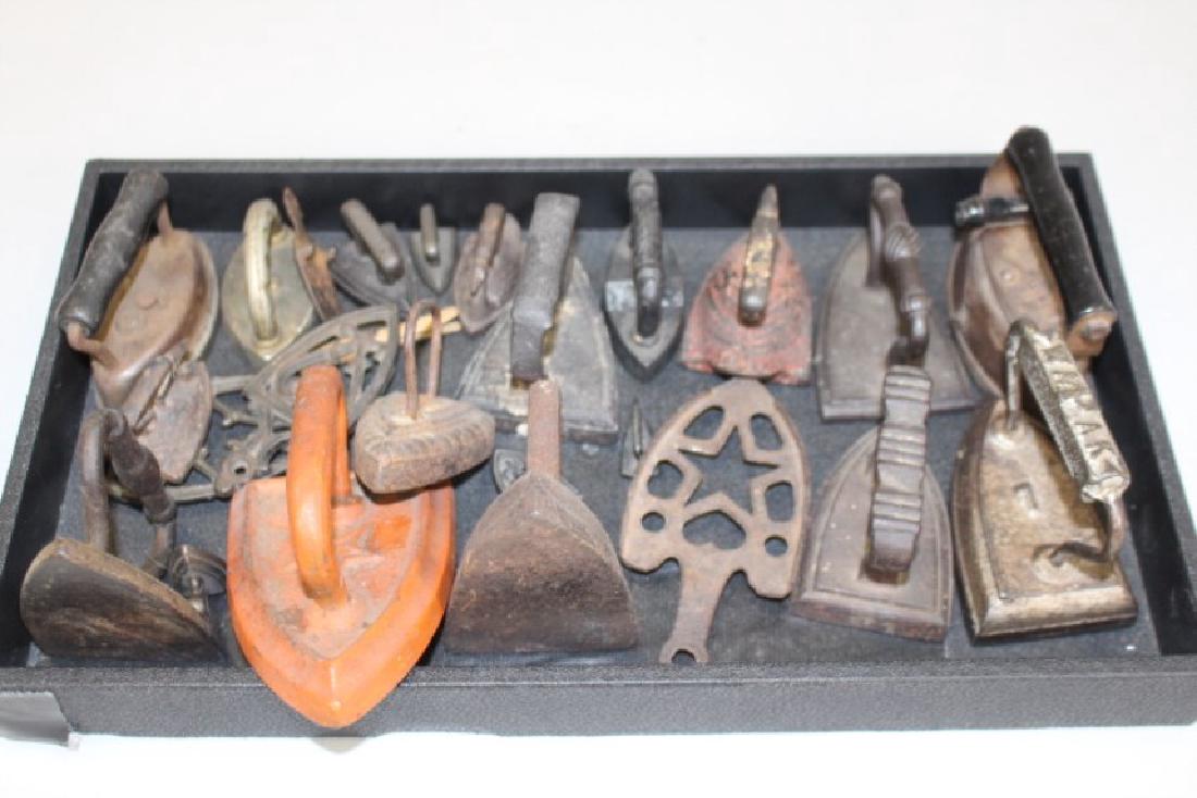 19-20th C Child's Cast Iron Toy Sad Irons & Trivets: 23 pieces.