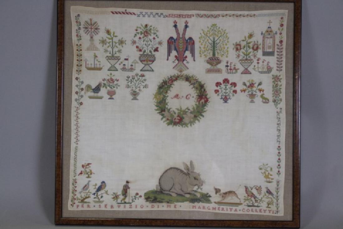 Framed Italian Linen Needlework w/ Fine Pettipoint (1 of 1)