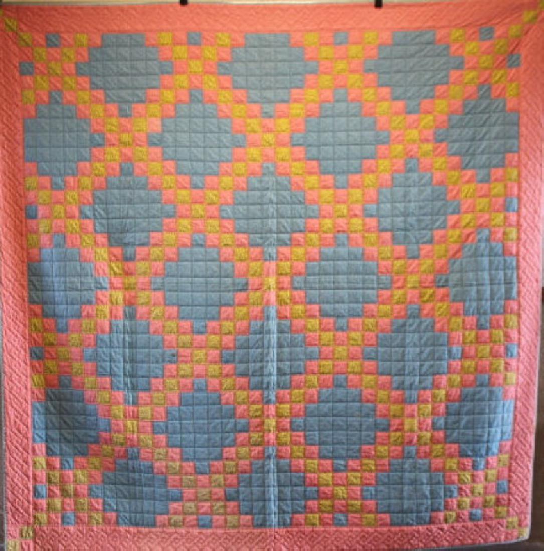 Early to Mid-20th C Patchwork Quilt - Pink & Turquoise (1 of 4)