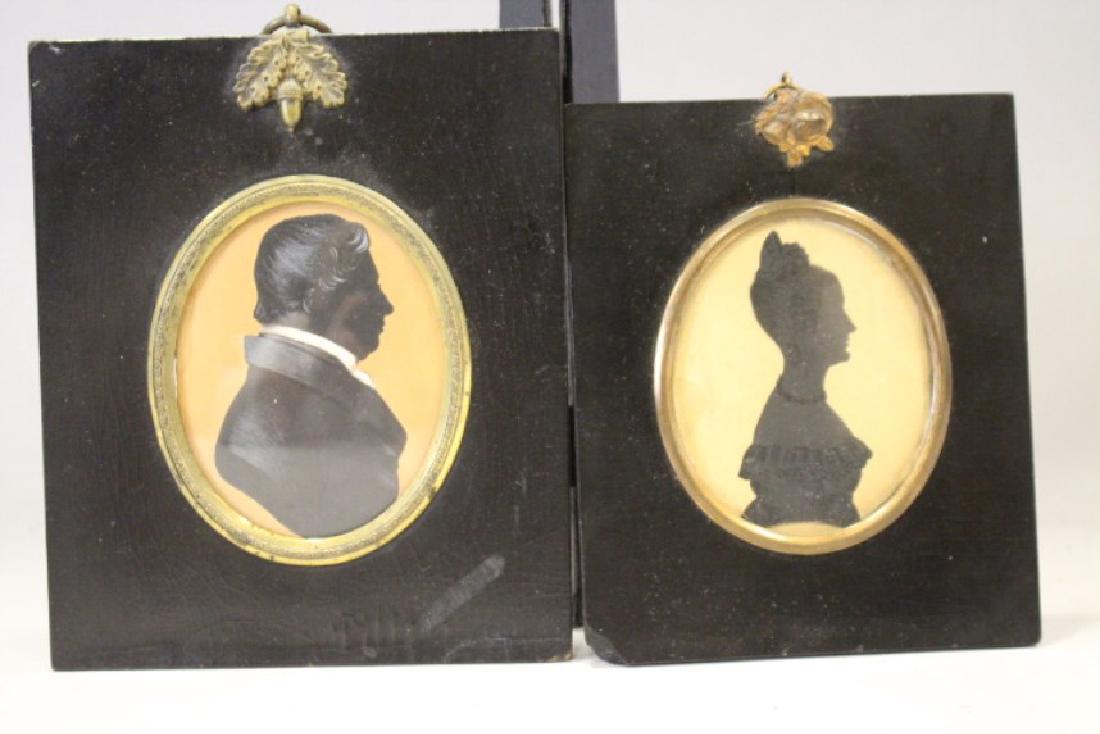 19th Century Pair Painted on Paper Silhouettes (1 of 1)