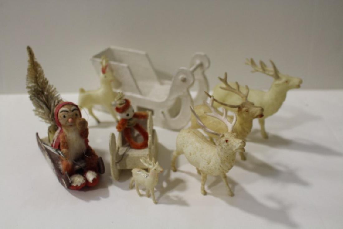 Group of Misc Santas, Reindeer, Sled & Sleigh: Tallest 4".