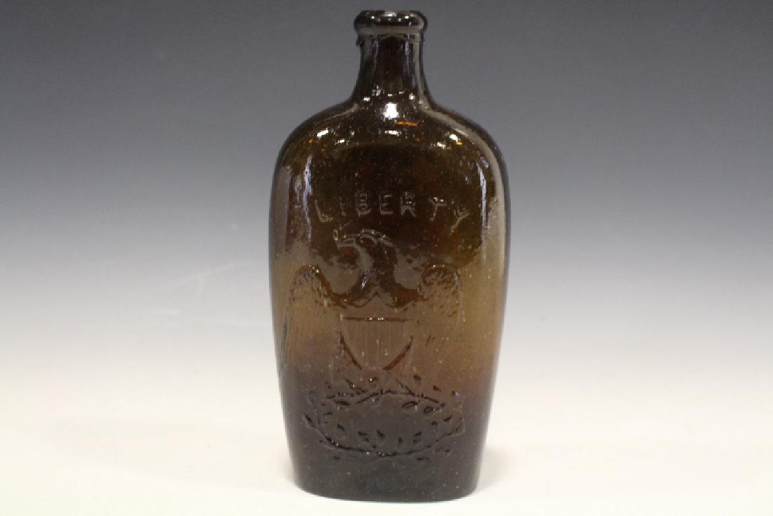 C 1840 Willington Amber Glass Flask Liberty / Eagle (1 of 7)