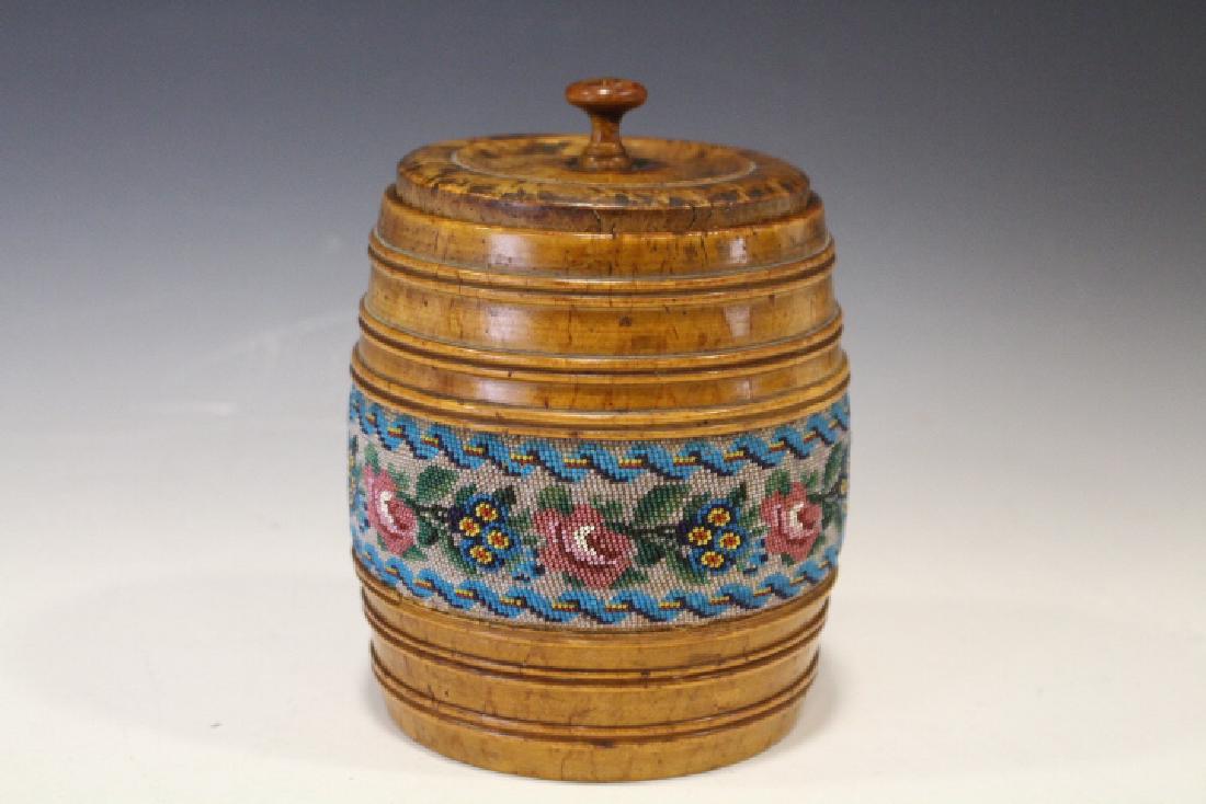 Burl Barrel Container w/ Floral Micro-Beaded Band (1 of 2)