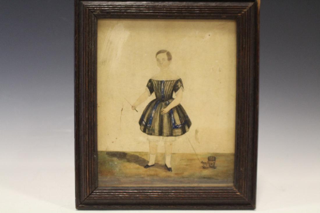 C 19th C Watercolor Portrait of Young Boy Pulling Toy (1 of 4)