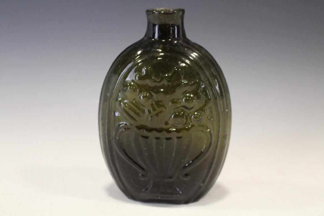 Early Olive Green Glass Flask Bottle Cornucopia & Urn (1 of 3)