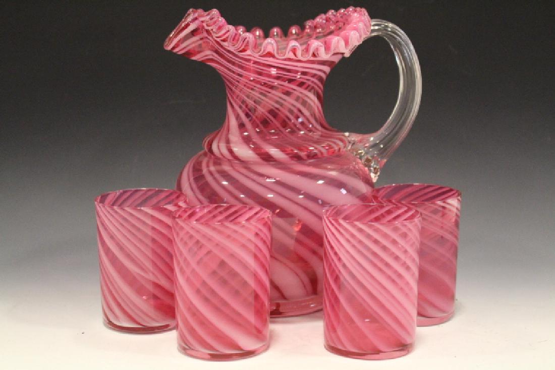 C. 1938 Fenton Cranberry Swirl Pitcher & 4 Tumblers (1 of 2)