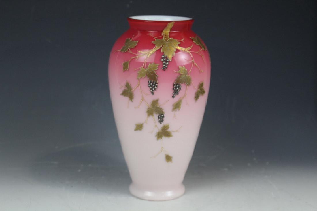 Signed Webb Victorian Art Glass Peach Blow Vase - (1 of 2)