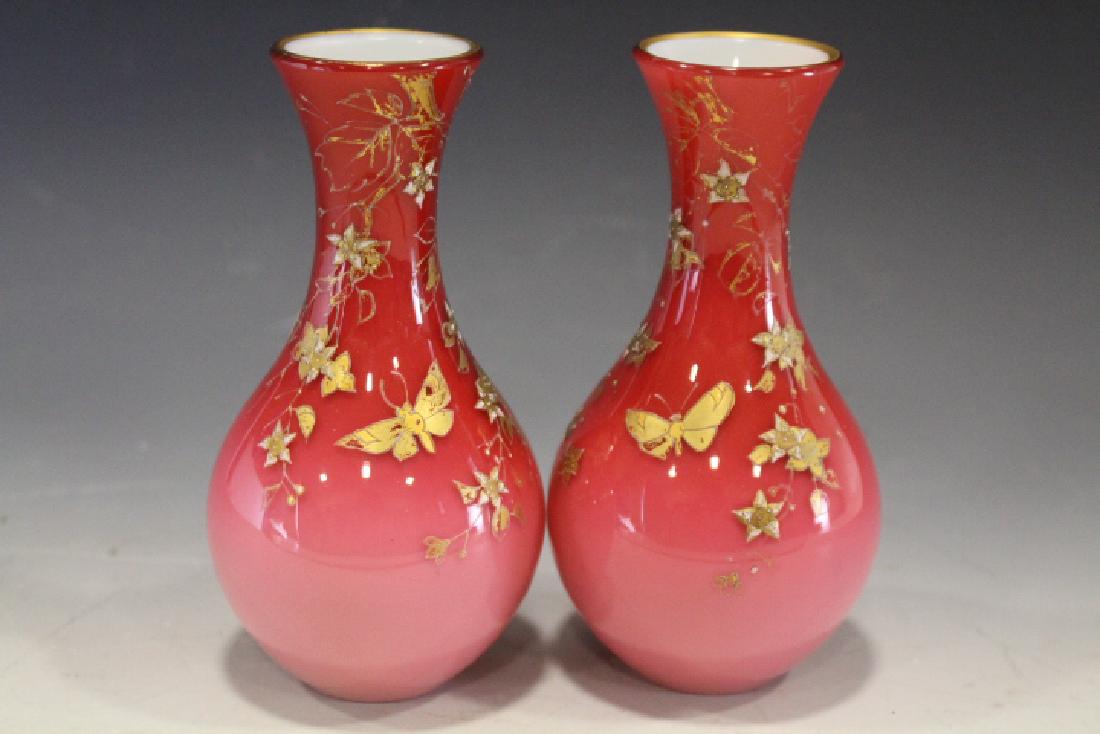 Webb Peachblow Gold Gilt Decorated Vases Butterfly (1 of 2)