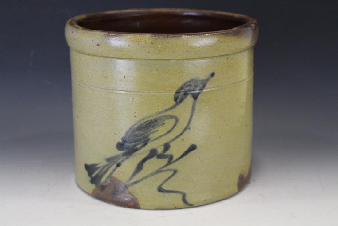 19th C Decorated Stoneware Crock w/ Bird (1 of 2)