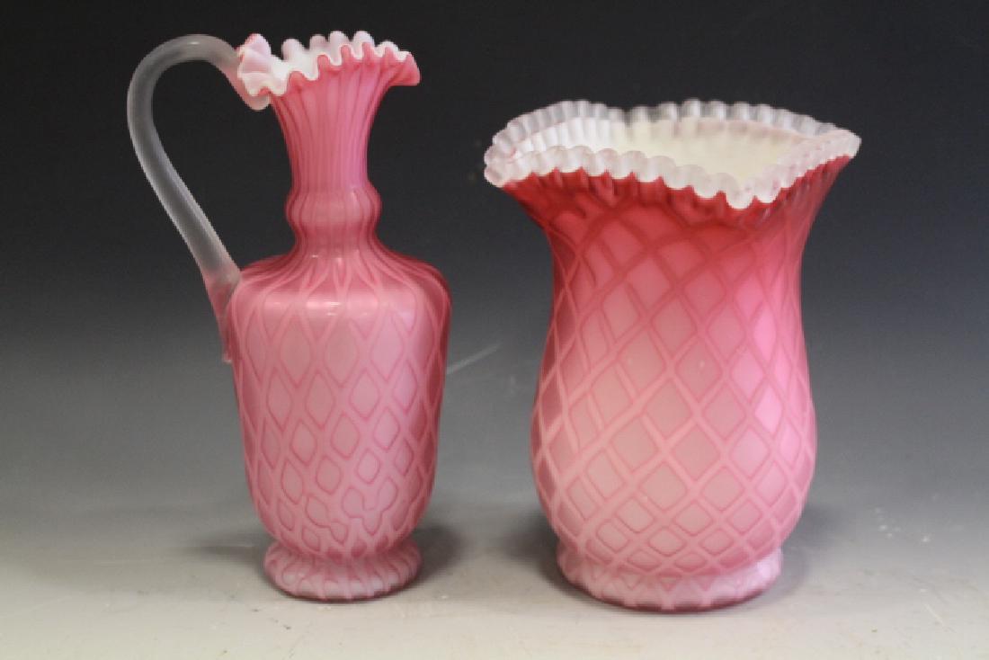 Victorian Art Glass Pair Vases - Diamond Quilt Pattern (1 of 1)