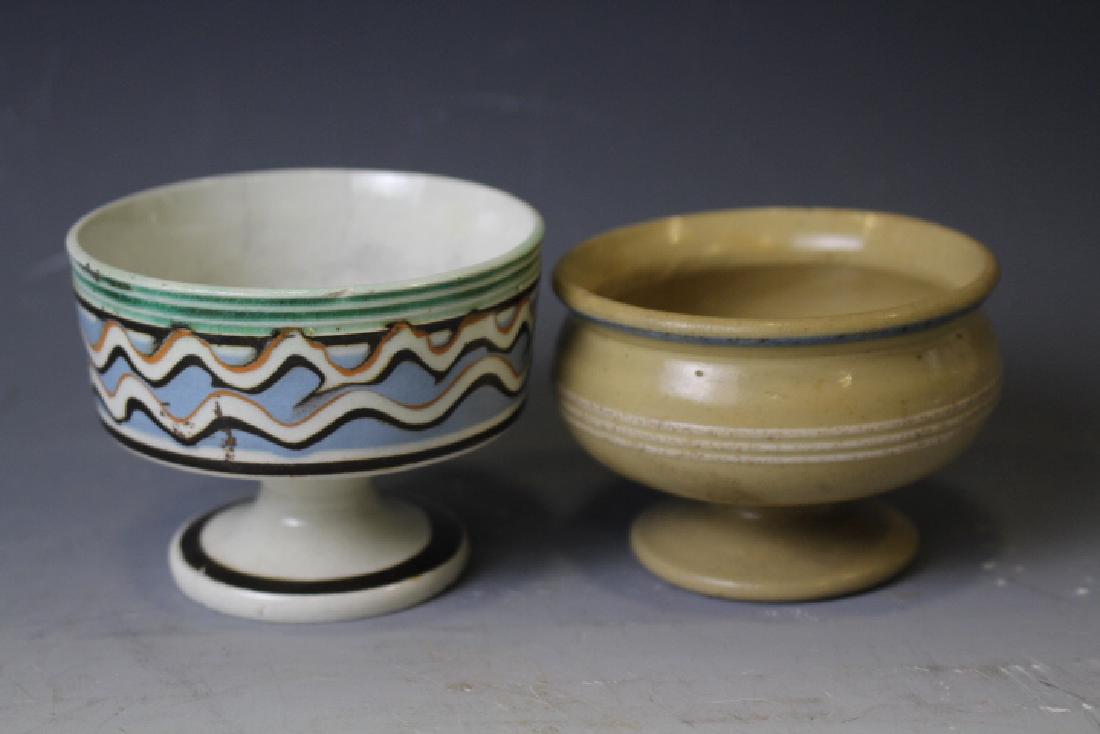 Lot of 2 19th C Mochaware Footed Salts (1 of 2)