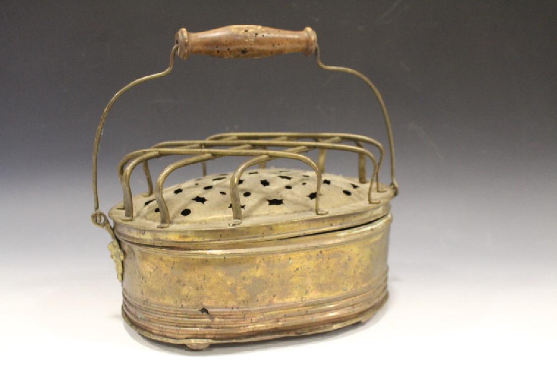 Punch Decorated Brass Footwarmer w/ Swing Handle (1 of 3)