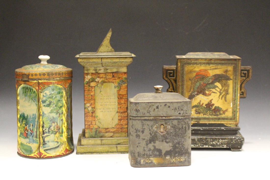 Group of 3 Advertising Tins plus 1776 Tea Caddy w/ Lock (1 of 1)
