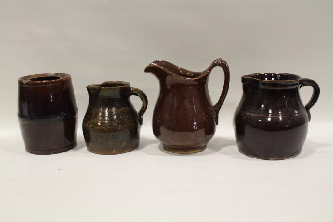 Lot of 4 Brown Glazed Stoneware Pitchers & Canning Jar (1 of 1)
