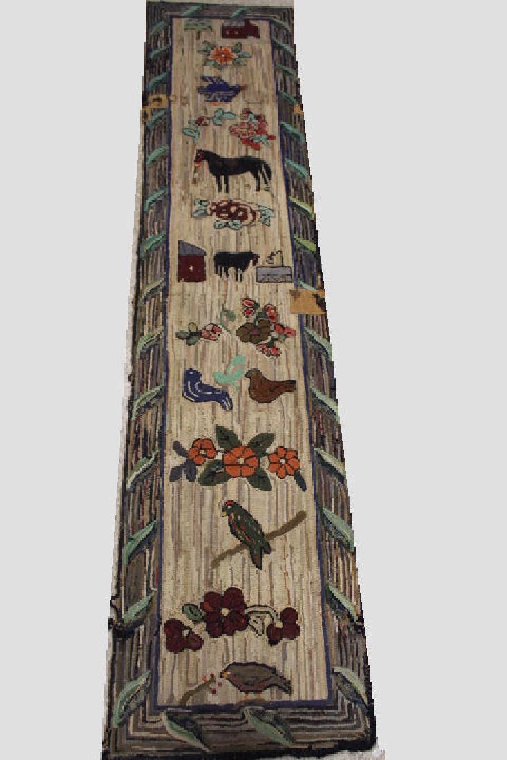 Pictorial Farm & Floral Scene Hooked Rug Runner (1 of 3)