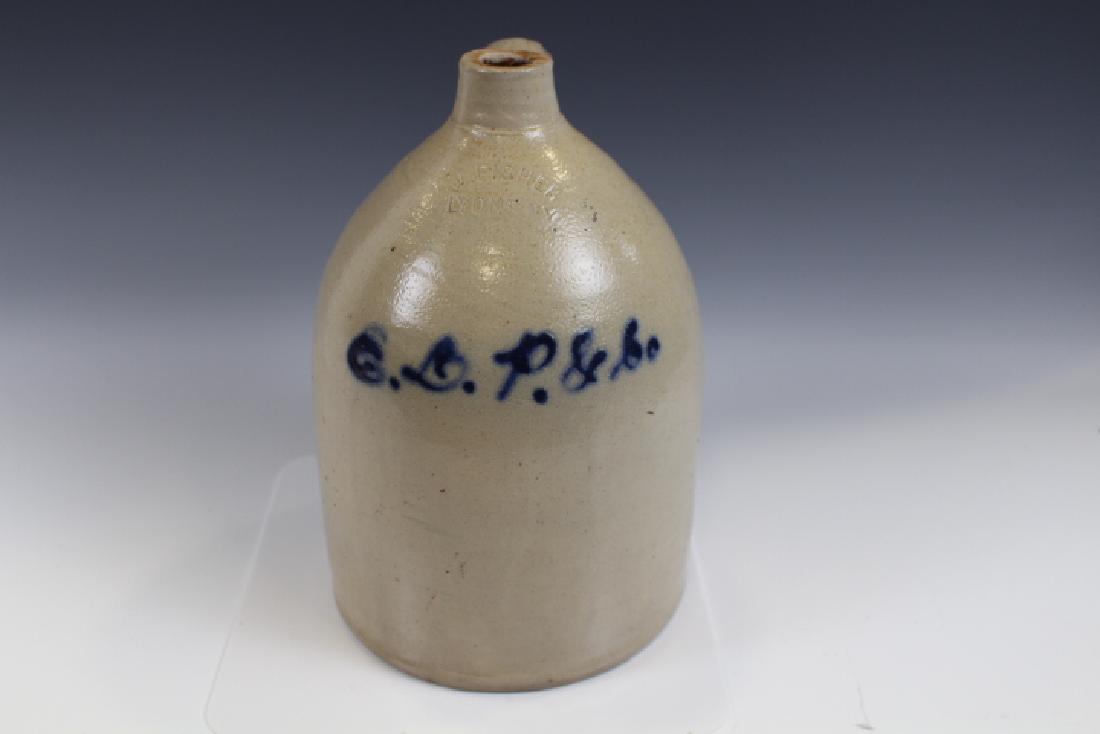 J. Fisher Lyons NY Stoneware Jug w/ Advertising (1 of 3)