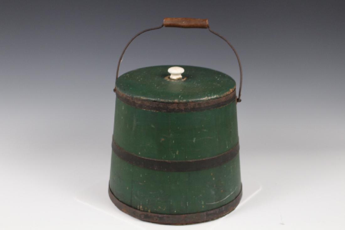 19th C Green Firkin Sugar Bucket - w/ Original Label (1 of 3)