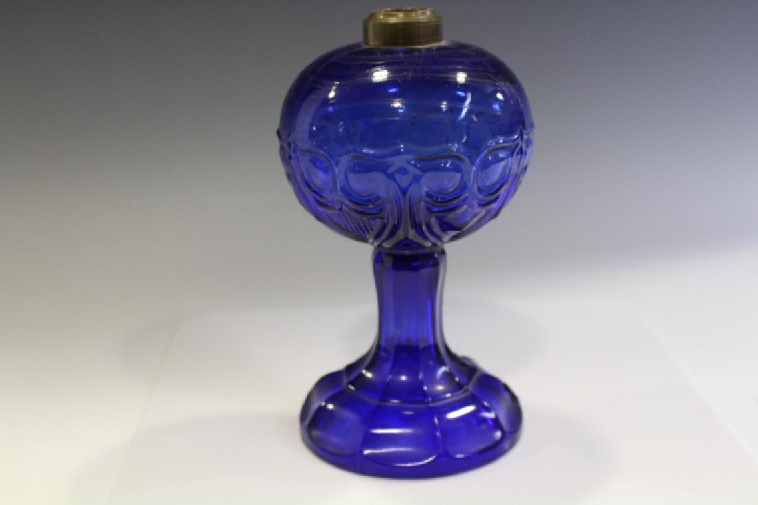 Blue Pressed Glass Stand Lamp (1 of 2)