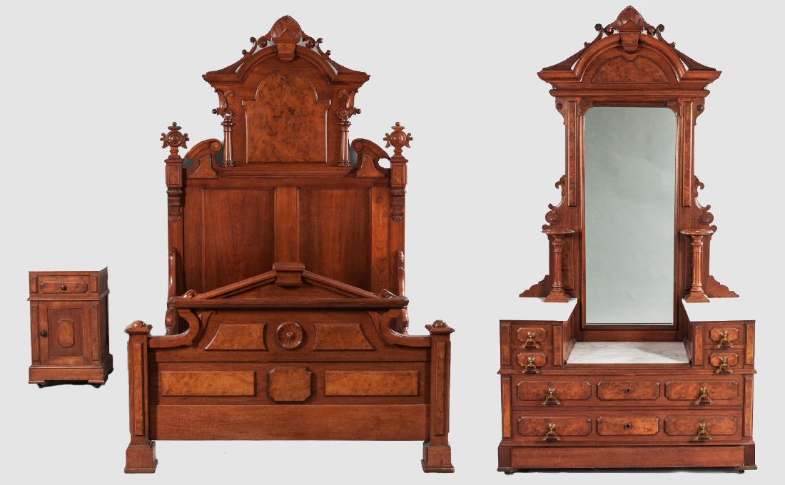 3-Piece Walnut Renaissance Revival Bedroom Suite (1 of 3)