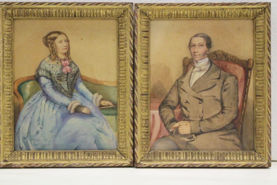 Mid-19th C Pr Watercolor Painted Wedding Portraits (1 of 3)