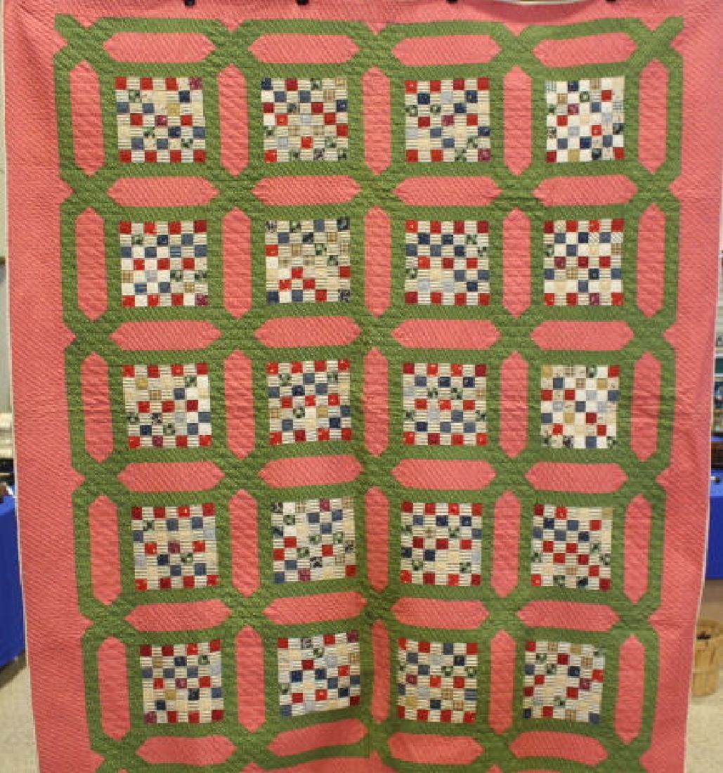 1920-40s Pink & Green Quilt with Checkerboard (1 of 4)