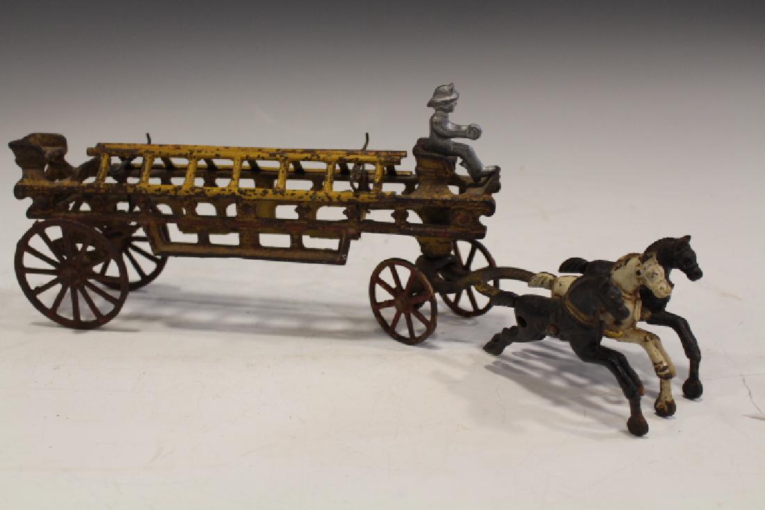cast iron 3 horse drawn fire wagon