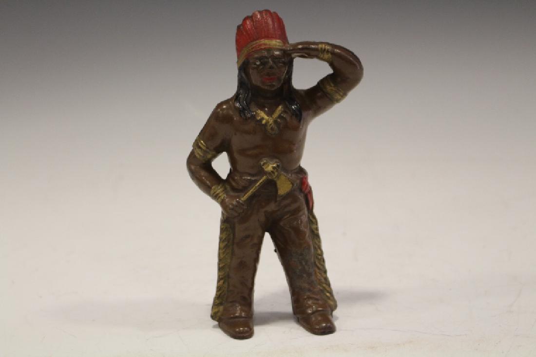 C 1920s Hubley Cast Iron Indian w/ Tomahawk Bank (1 of 2)