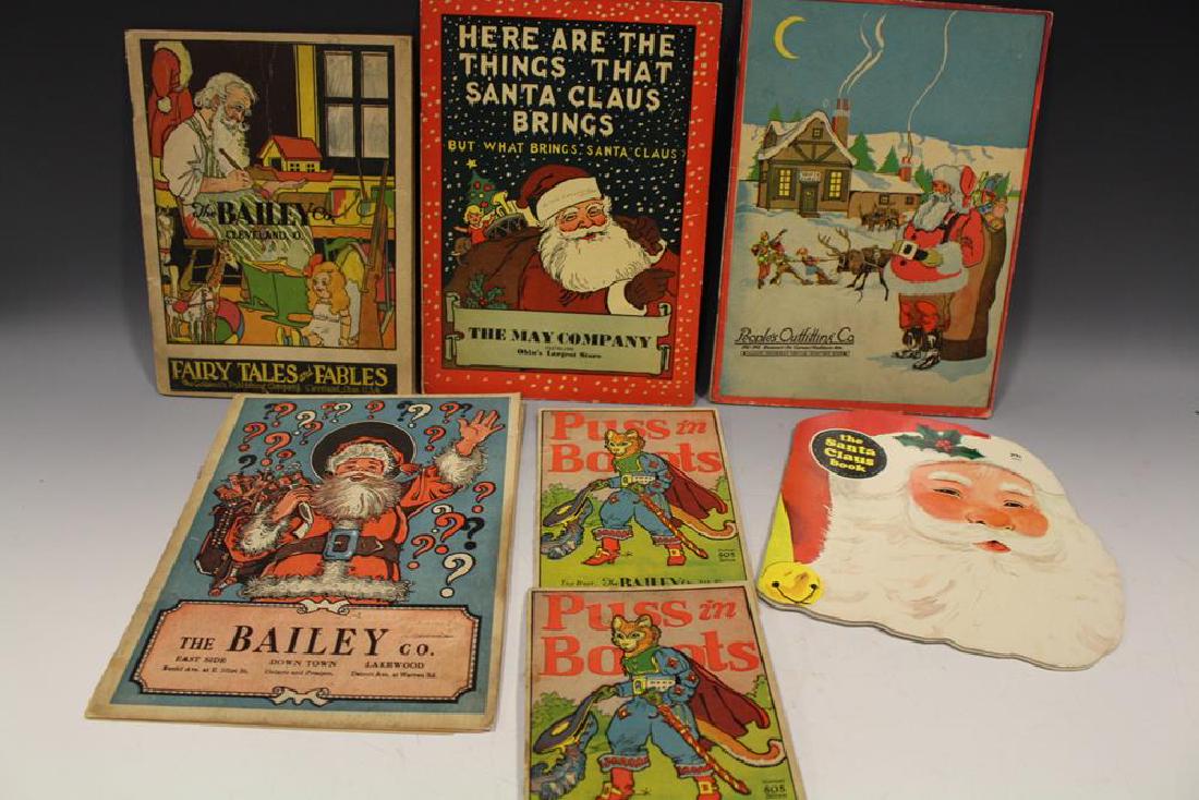 Cleveland OH Advertising Christmas Santa Book Premiums: 1930s Cleveland companies Christmas advertising books featuring Santa Claus - 2 "The Bailey Co", "The May Company", "People's Outfitting Co." and 2 Bailey Puss 'N Boots.