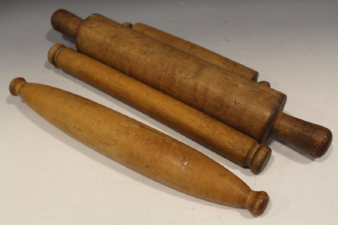 Lot of 4 Early Wooden Rolling Pins: Lot of 4 early wooden rolling pins, longest 17 1/2".